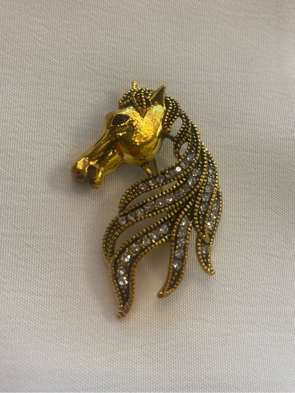 Horse Head Brooch Crystal Accents New